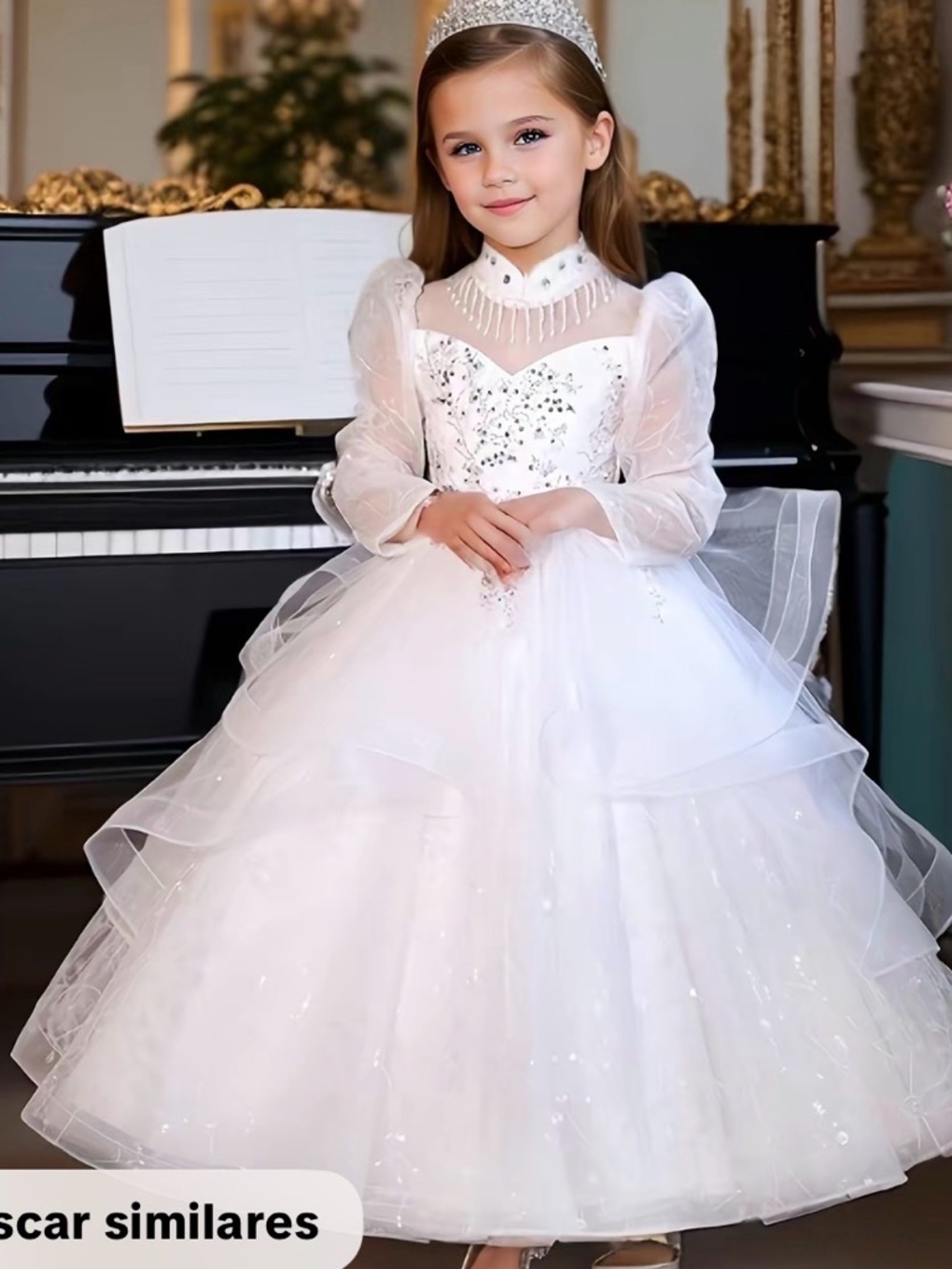 White Sparkle Tulle Flower Girl Dress with Long Sleeves